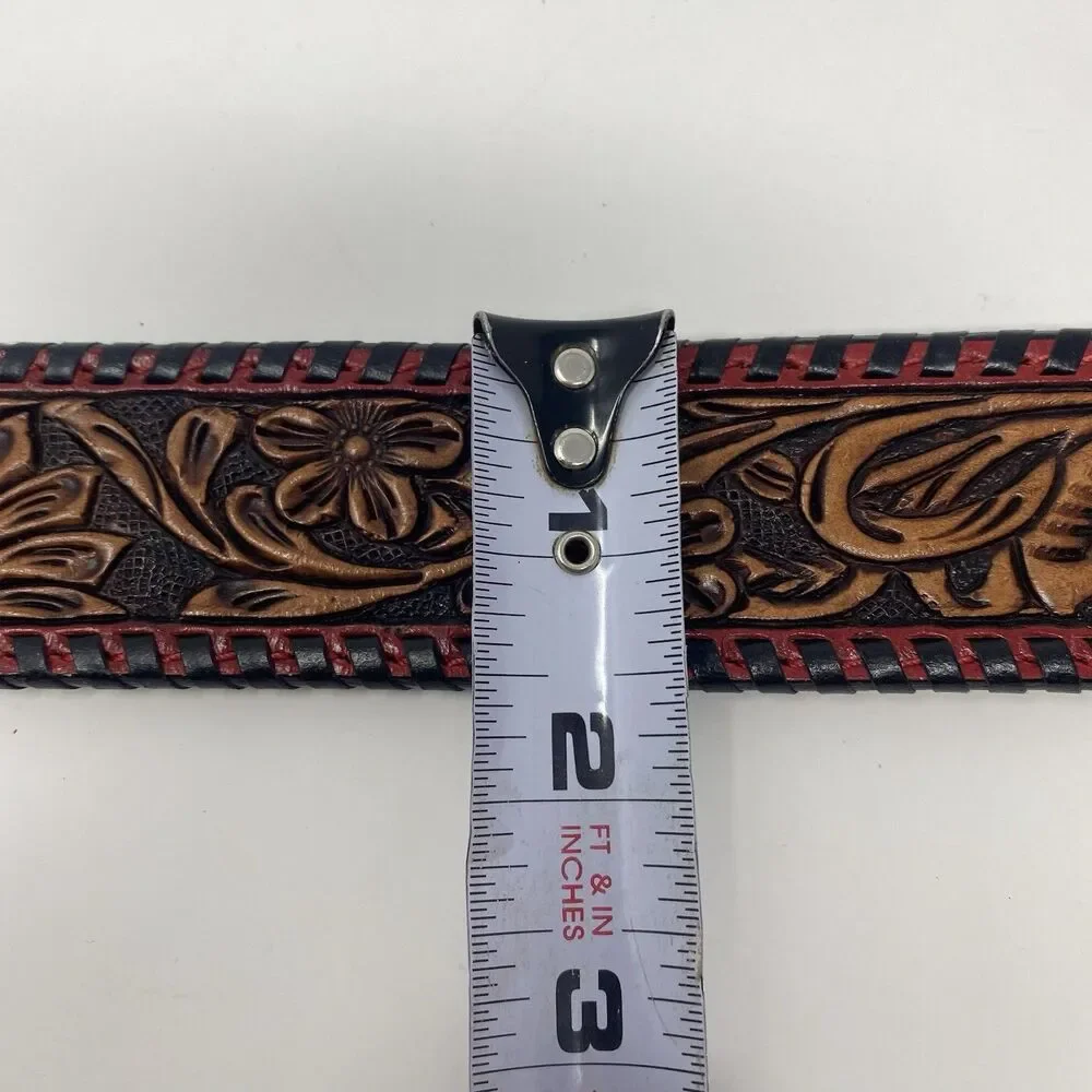 American Darling 44 Red Floral Hand Tooled Leather Belt Western Unisex USA Rodeo